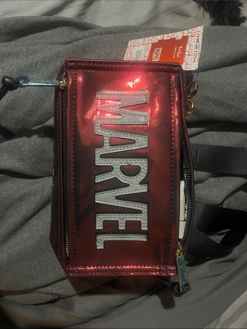 Marvel Metallic Red Belt Bag with Silver Logo